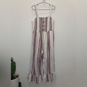 Rare Editions Smocked Striped Jumpsuit